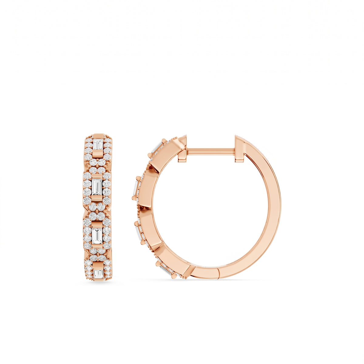 Seraphine Baguette &amp; Round Pavé Diamond Hoop Earrings │ Ø 17mm