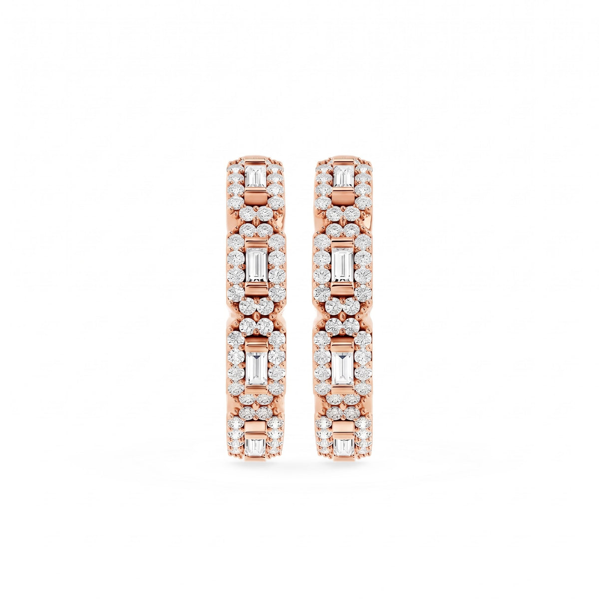 Seraphine Baguette &amp; Round Pavé Diamond Hoop Earrings │ Ø 17mm