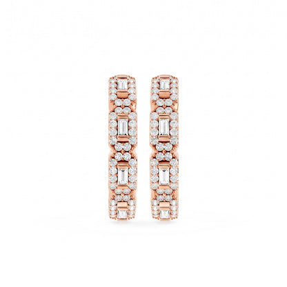 Seraphine Baguette &amp; Round Pavé Diamond Hoop Earrings │ Ø 17mm