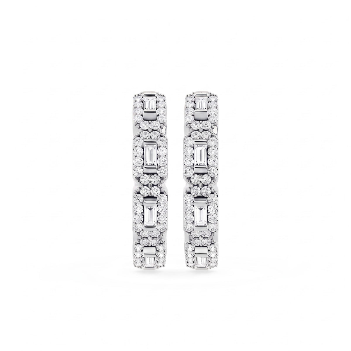 Seraphine Baguette &amp; Round Pavé Diamond Hoop Earrings │ Ø 17mm
