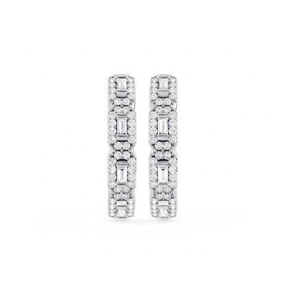 Seraphine Baguette &amp; Round Pavé Diamond Hoop Earrings │ Ø 17mm