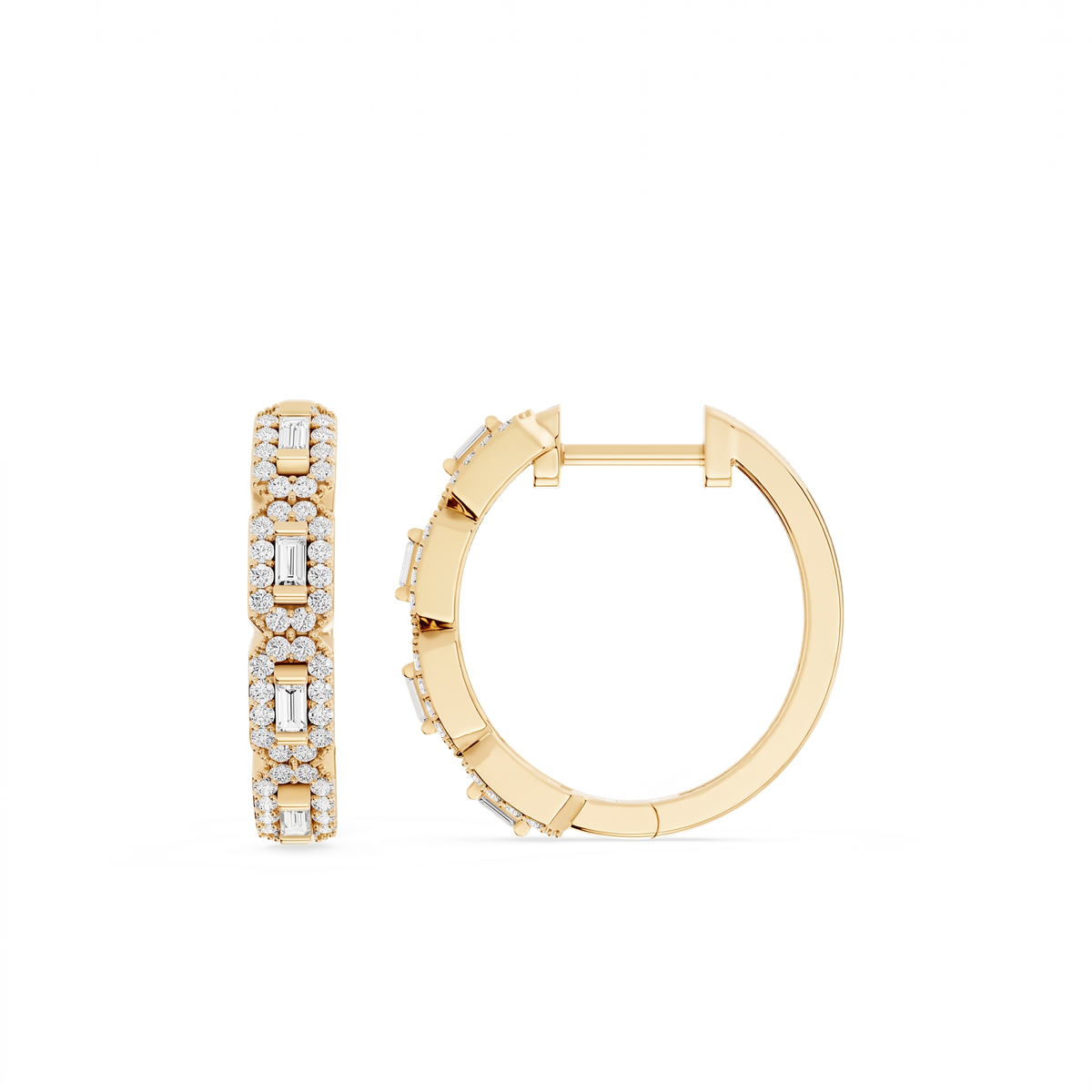 Seraphine Baguette &amp; Round Pavé Diamond Hoop Earrings │ Ø 17mm