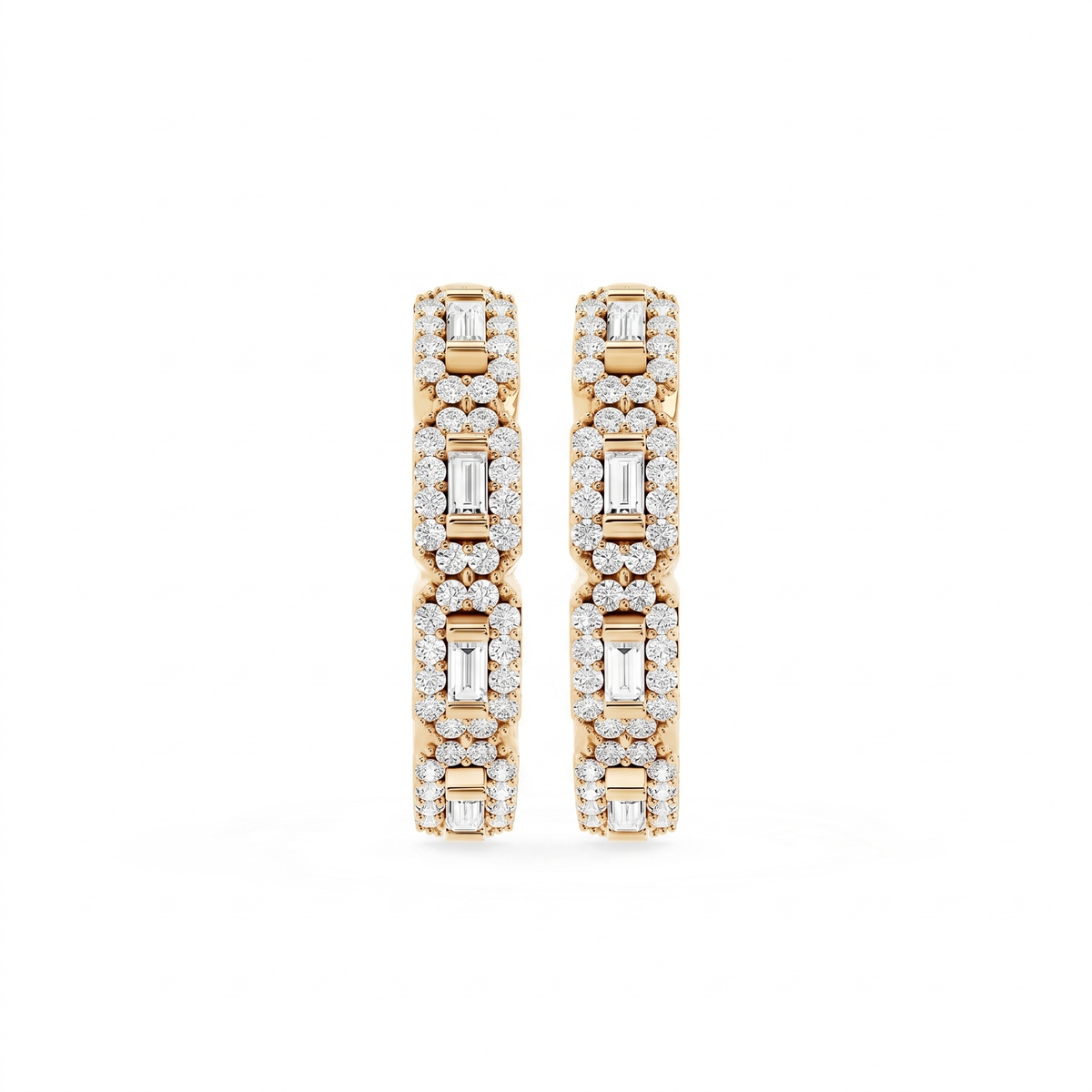 Seraphine Baguette &amp; Round Pavé Diamond Hoop Earrings │ Ø 17mm