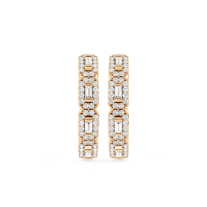 Seraphine Baguette &amp; Round Pavé Diamond Hoop Earrings │ Ø 17mm
