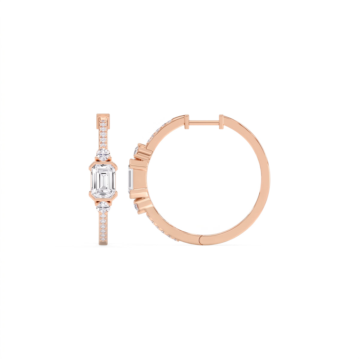 Marisol Pavé-Creolen mit Diamant im Smaragdschliff │ Ø 18mm