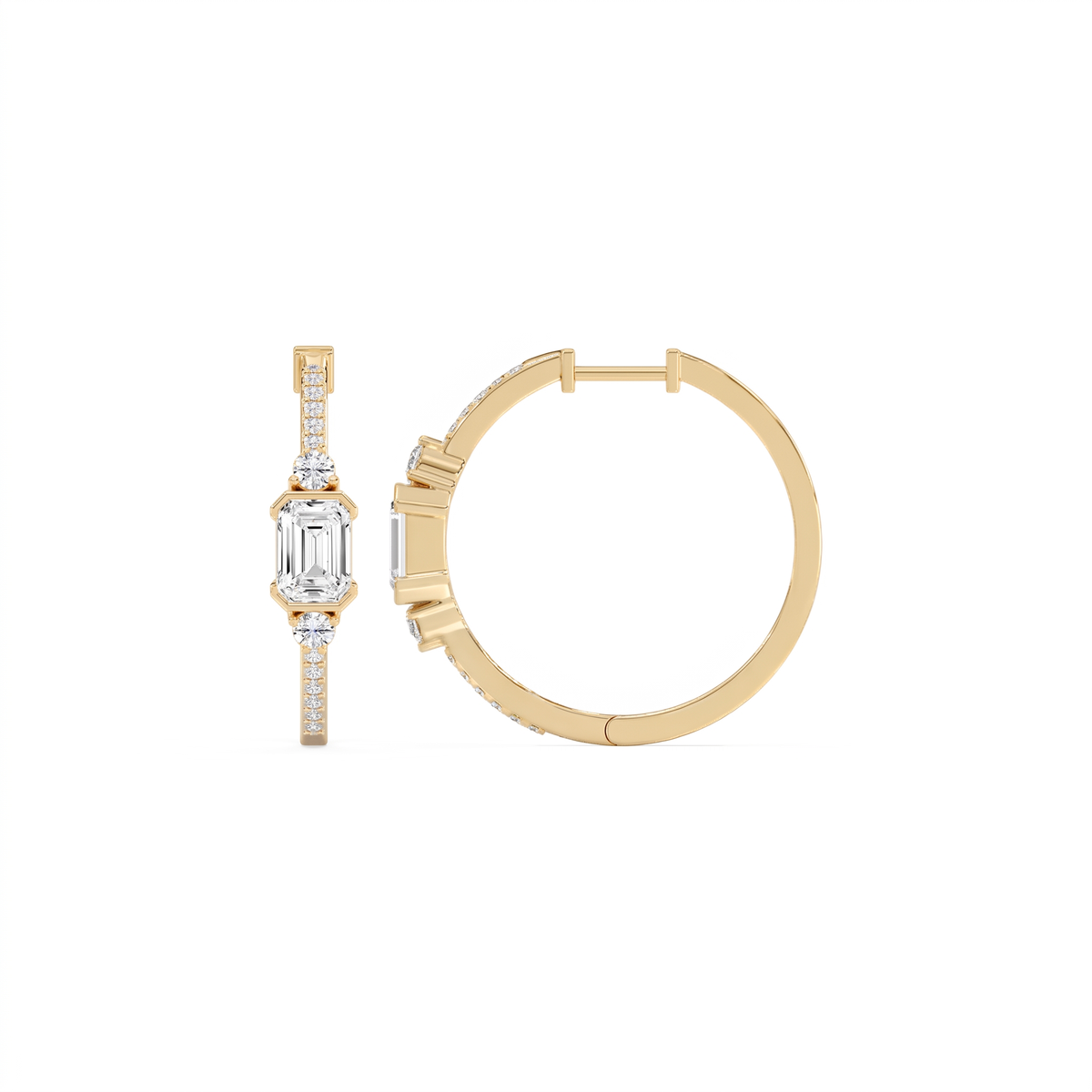 Marisol Pavé-Creolen mit Diamant im Smaragdschliff │ Ø 18mm