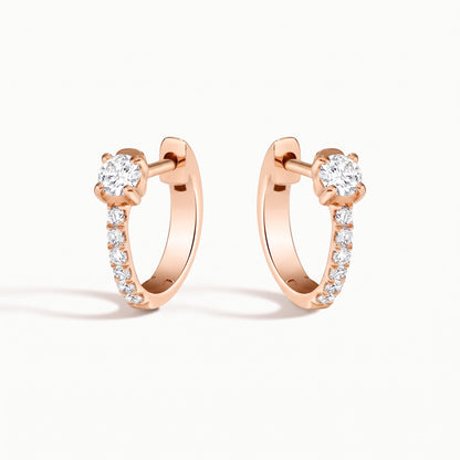 Lilou Round Solitaire Pavé Diamond Huggie Hoop Earrings │ Ø 9mm
