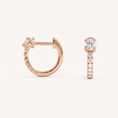 Lilou Round Solitaire Pavé Diamond Huggie Hoop Earrings │ Ø 9mm