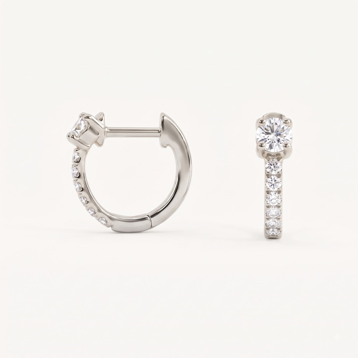 Lilou Round Solitaire Pavé Diamond Huggie Hoop Earrings │ Ø 9mm