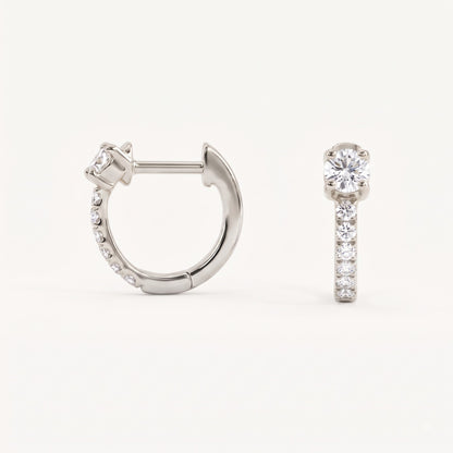 Lilou Round Solitaire Pavé Diamond Huggie Hoop Earrings │ Ø 9mm