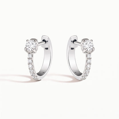 Lilou Round Solitaire Pavé Diamond Huggie Hoop Earrings │ Ø 9mm