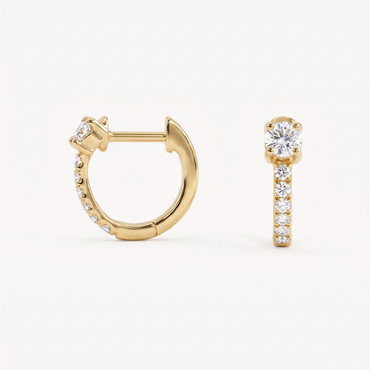 Lilou Round Solitaire Pavé Diamond Huggie Hoop Earrings │ Ø 9mm
