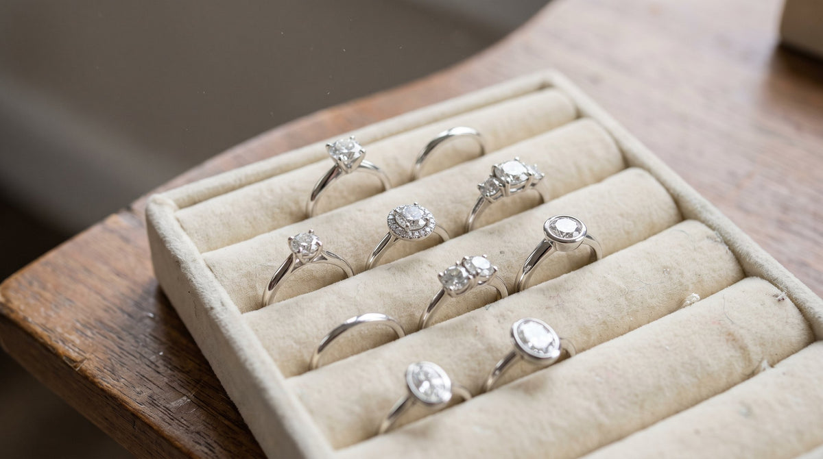 Engagement ring styles in a ring tray | BEUSÉA