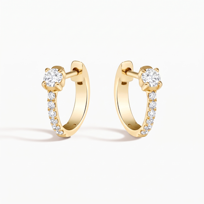 Lilou Round Solitaire Pavé Diamond Huggie Hoop Earrings │ Ø 9mm