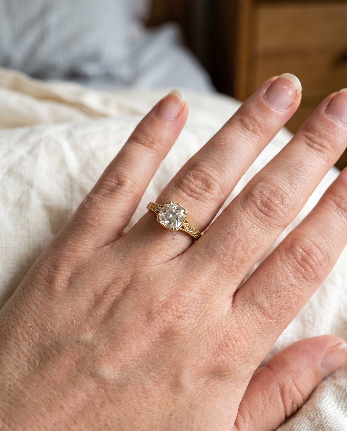 Vintage-inspired cushion engagement ring | BEUSÉA