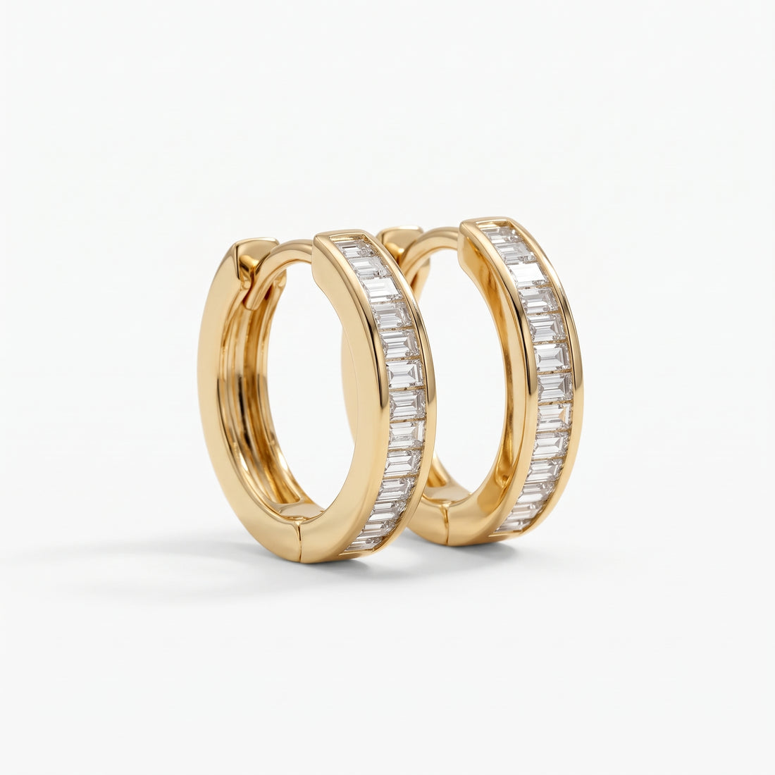 Tamara Baguette Channel-Set Diamond Huggie Hoop Earrings, Ø 11 mm, lab-grown diamonds – image 2