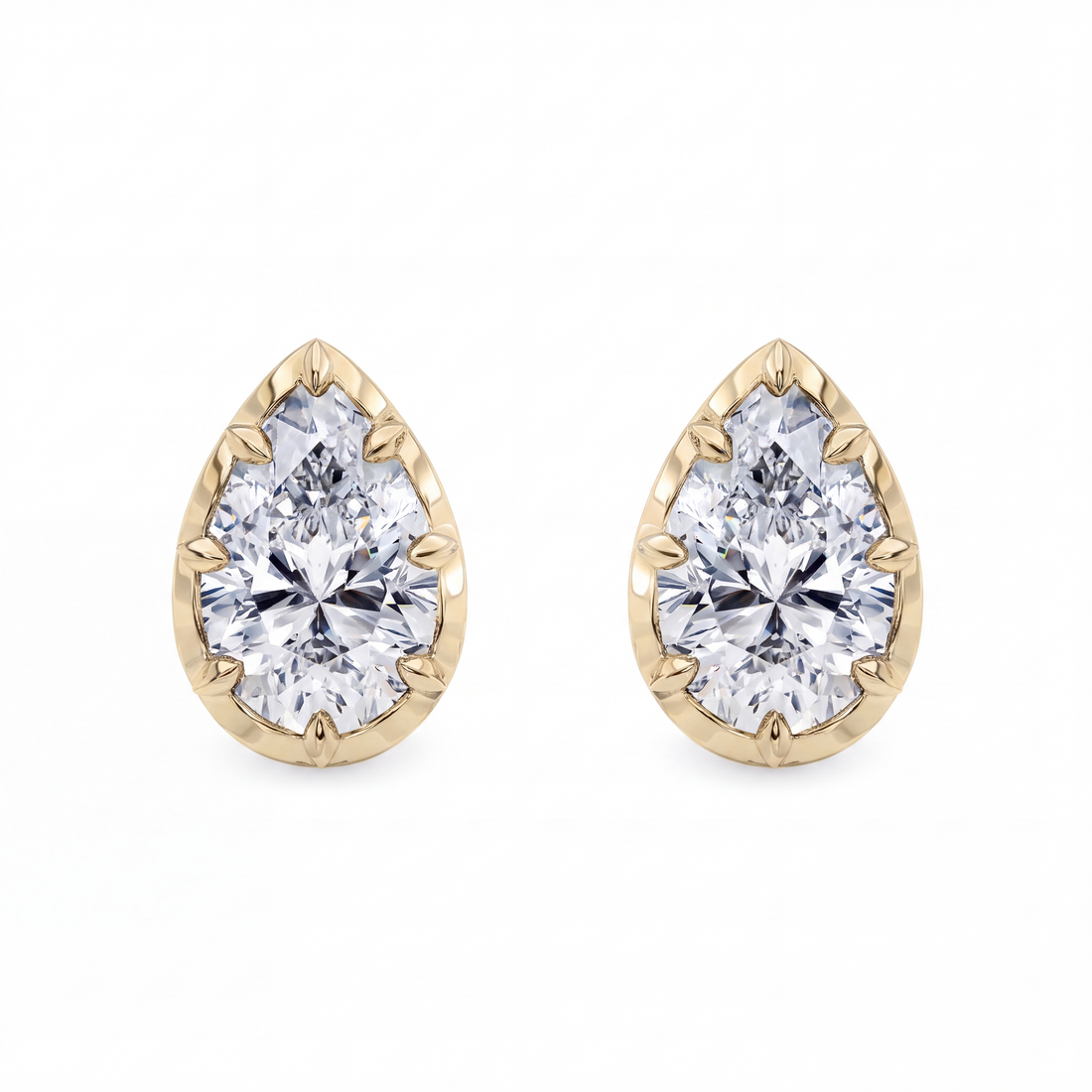 Ottilie Pear Diamond Vintage Bezel Stud Earrings, lab-grown diamonds – image 1