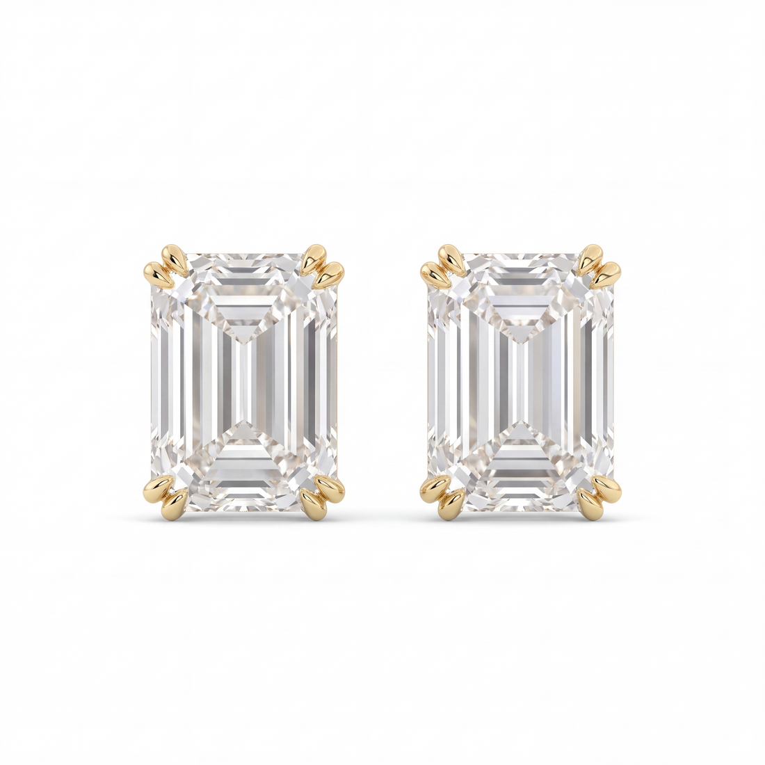 Victoria Emerald Cut Diamond Double Claw Stud Earrings, lab-grown diamonds – image 1