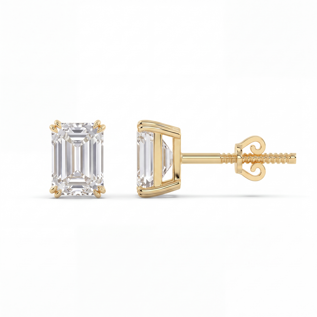 Victoria Emerald Cut Diamond Double Claw Stud Earrings, lab-grown diamonds – image 2