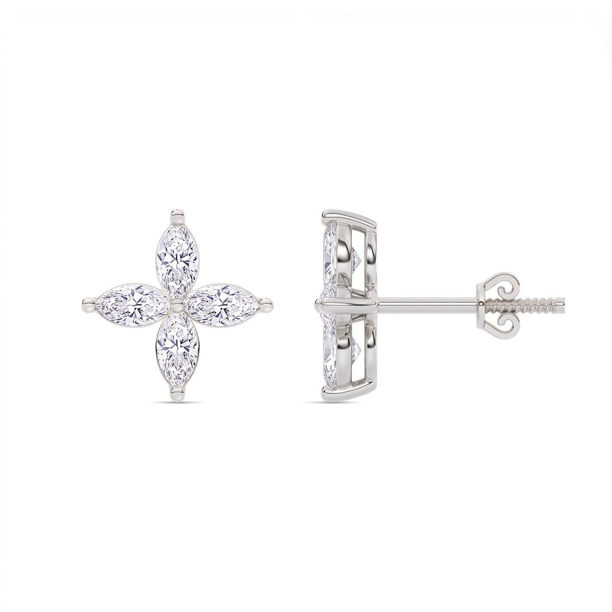 Marguerite Blüten-Ohrstecker mit Marquise-Diamanten