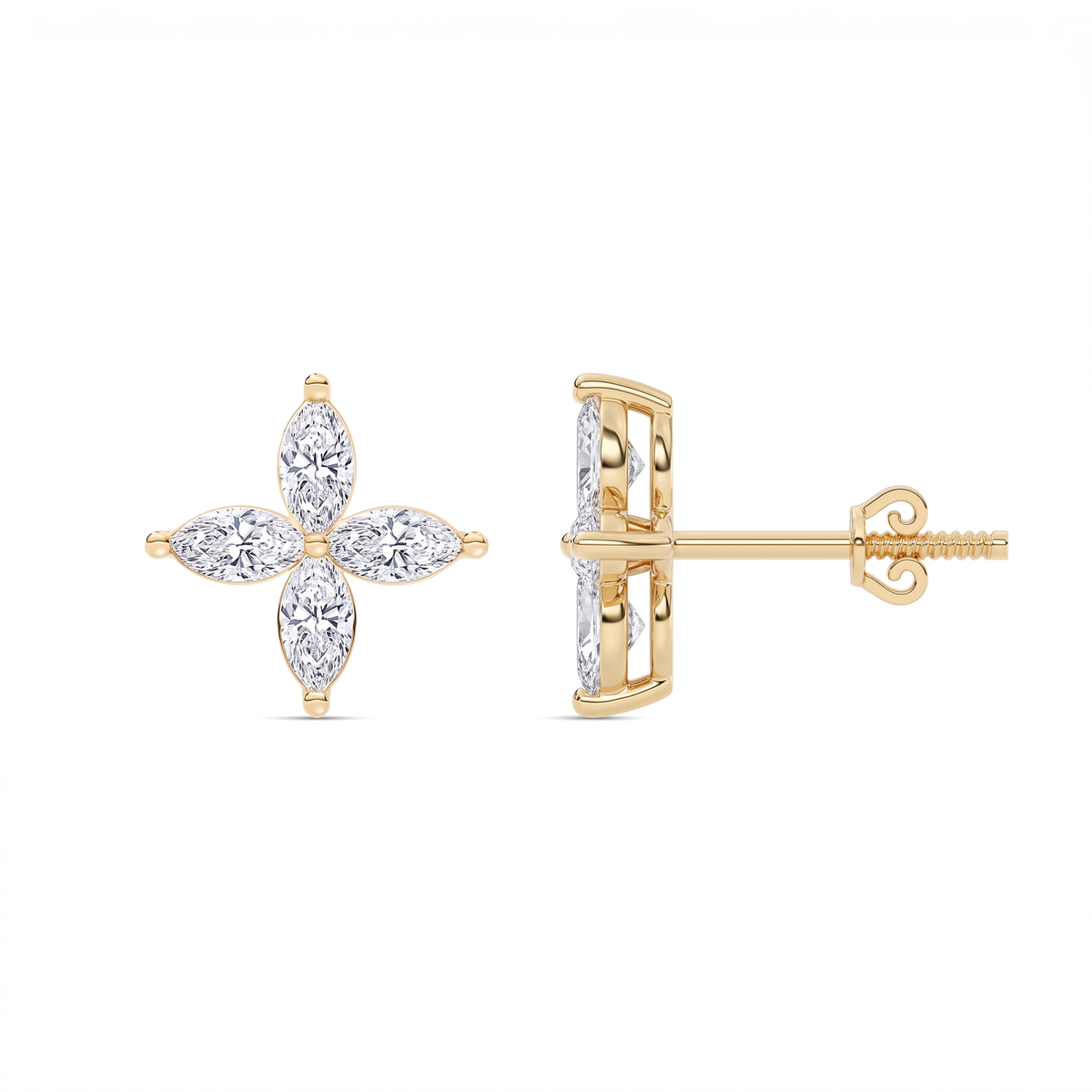 Marguerite Blüten-Ohrstecker mit Marquise-Diamanten