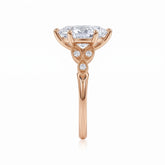 Marquise lab-grown diamond vintage leaf engagement ring with milgrain diamond accents in 14K (585) rose gold, side view 