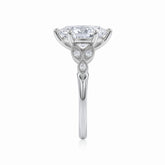 Marquise lab-grown diamond vintage leaf engagement ring with milgrain diamond accents in 14K (585) white gold, side view 
