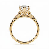 Marquise lab-grown diamond vintage leaf engagement ring with milgrain diamond accents in 14K (585) yellow gold, profile view showing the gallery 