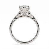 Marquise lab-grown diamond vintage leaf engagement ring with milgrain diamond accents in 950 platinum, profile view showing the gallery 
