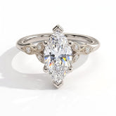 Marquise lab-grown diamond vintage leaf engagement ring with milgrain diamond accents in 950 platinum, front view 