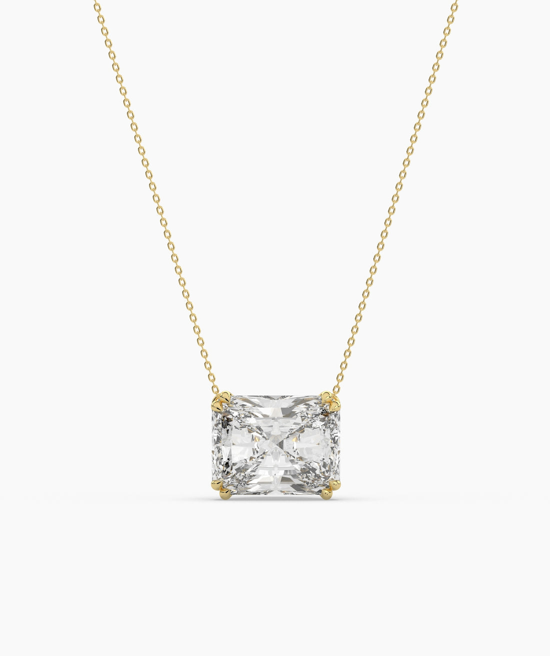 Celeste east-west radiant cut lab-grown diamond solitaire pendant necklace in 14K (585) yellow gold, front view 