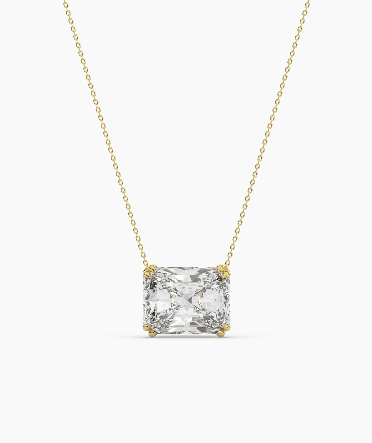 Celeste east-west radiant cut lab-grown diamond solitaire pendant necklace in 14K (585) yellow gold, front view 