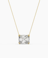 Celeste east-west radiant cut lab-grown diamond solitaire pendant necklace in 14K (585) yellow gold, front view 