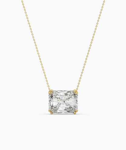 Celeste east-west radiant cut lab-grown diamond solitaire pendant necklace in 14K (585) yellow gold, front view 