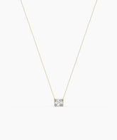 Celeste east-west radiant cut lab-grown diamond solitaire pendant necklace in 14K (585) yellow gold, full necklace view 