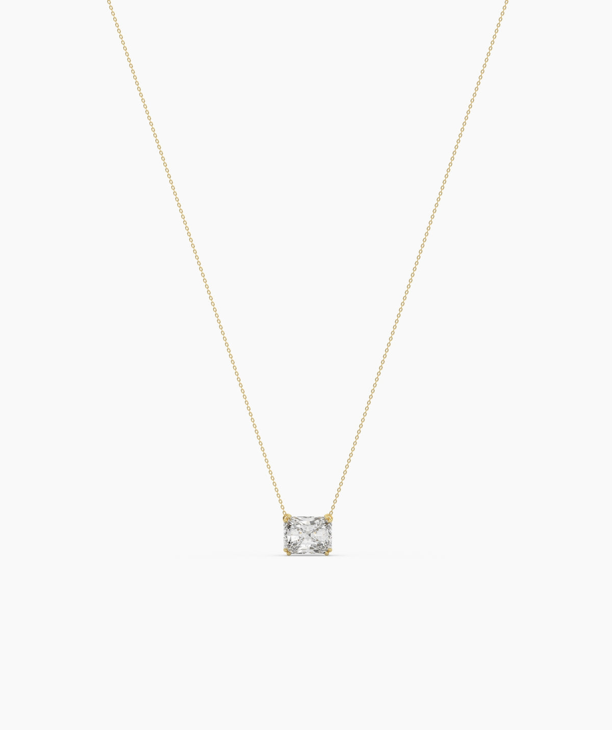 Celeste east-west radiant cut lab-grown diamond solitaire pendant necklace in 14K (585) yellow gold, full necklace view 