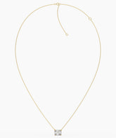 Celeste east-west radiant cut lab-grown diamond solitaire pendant necklace in 14K (585) yellow gold, chain laid out with clasp 