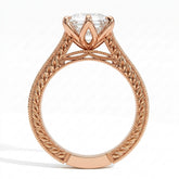 Hexagon step-cut lab-grown diamond vintage filigree solitaire engagement ring in 14K (585) rose gold, profile view showing the gallery 