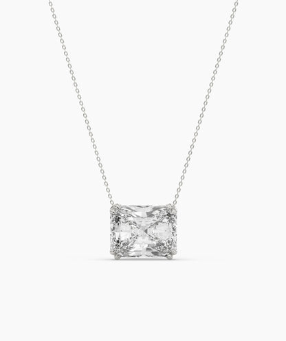 Celeste east-west radiant cut lab-grown diamond solitaire pendant necklace in 14K (585) white gold, front view 
