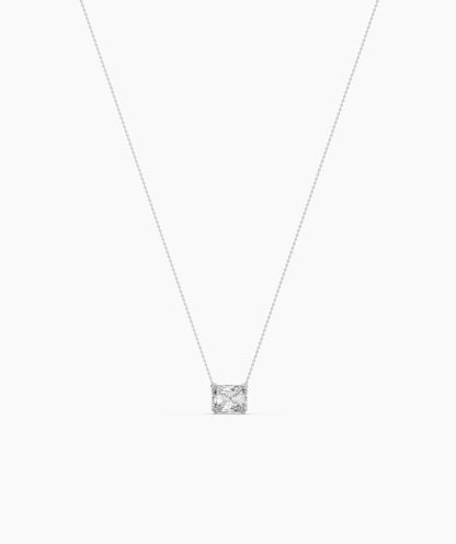 Celeste east-west radiant cut lab-grown diamond solitaire pendant necklace in 14K (585) white gold, full necklace view 