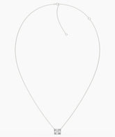 Celeste east-west radiant cut lab-grown diamond solitaire pendant necklace in 14K (585) white gold, chain laid out with clasp 