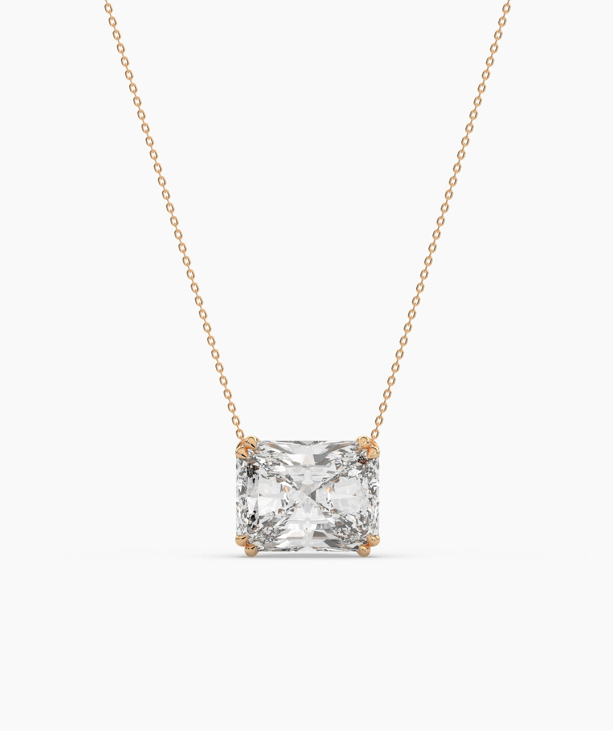 Celeste east-west radiant cut lab-grown diamond solitaire pendant necklace in 14K (585) rose gold, front view 