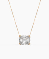 Celeste east-west radiant cut lab-grown diamond solitaire pendant necklace in 14K (585) rose gold, front view 