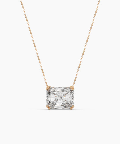 Celeste east-west radiant cut lab-grown diamond solitaire pendant necklace in 14K (585) rose gold, front view 