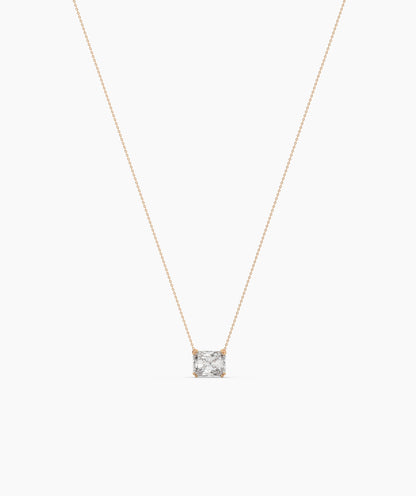 Celeste east-west radiant cut lab-grown diamond solitaire pendant necklace in 14K (585) rose gold, full necklace view 