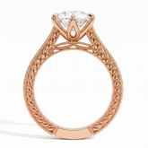 Marquise lab-grown diamond vintage filigree solitaire engagement ring in 18K (750) rose gold, profile view showing the gallery 