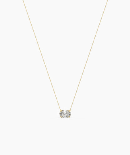 Noelia Solitär-Halskette mit quer gefasstem ovalem Labordiamanten aus 585 Gelbgold, Ansicht der ganzen Kette 