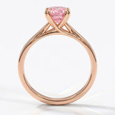 Fancy Vivid Pink cushion lab-grown diamond split shank ring in 14K (585) rose gold, front view 