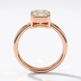 Fancy Intense Yellow emerald cut lab-grown diamond bezel ring in 14K (585) rose gold, front view 