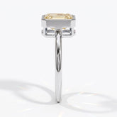 Fancy Intense Yellow emerald cut lab-grown diamond bezel ring in 950 platinum, side profile 
